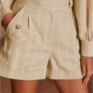 Sezanne Tan Cream Striped Cedric Linen Blend Shorts Size 36